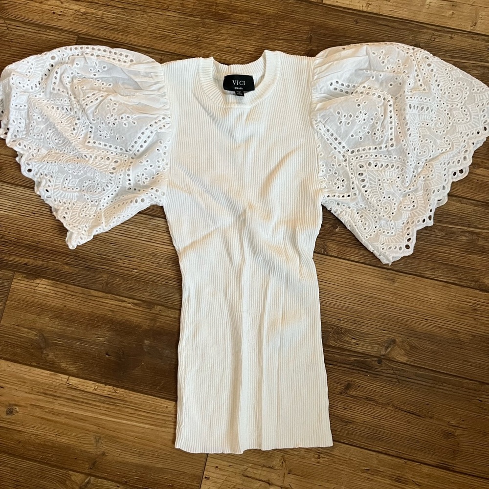 Vici White Top with Eyelet Sleeves